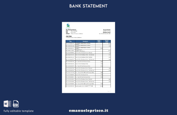 modello Excel di estratto conto bancario standard dello Zimbabwe in stile verifi